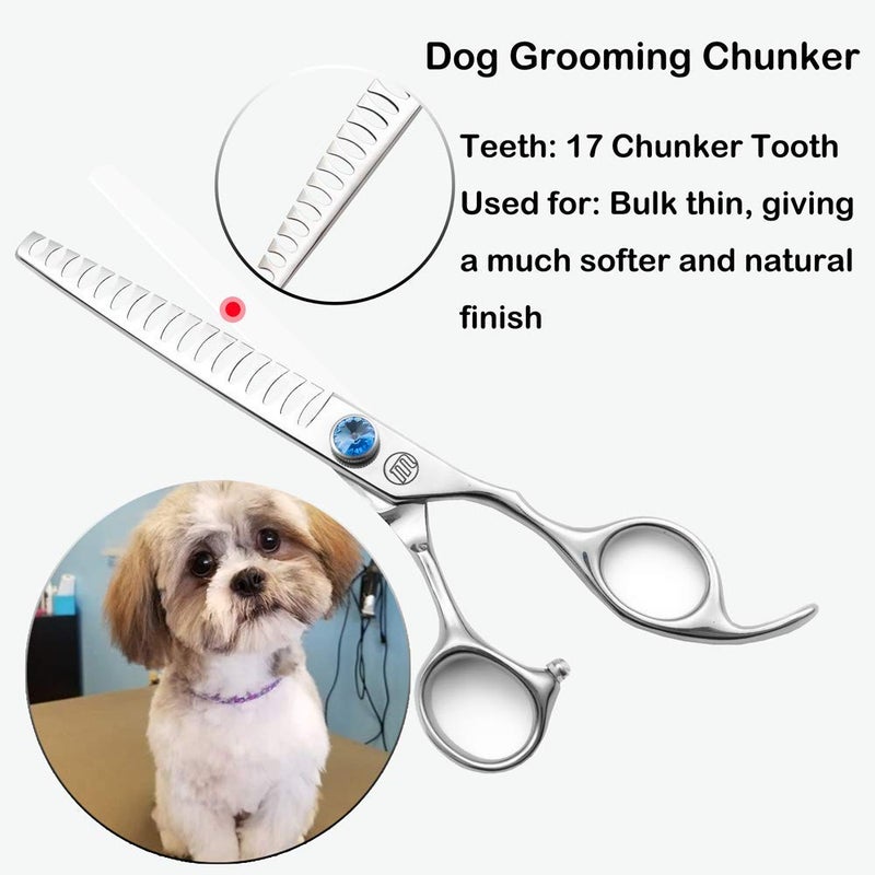 Moontay Professional Dog Grooming Straight, Curved, Thinning/Blending/Chunking Scissors Kit, JP-440C Stainless Steel Pet Cat Hair Cutting/Trimming Shears, Silver - Image 4